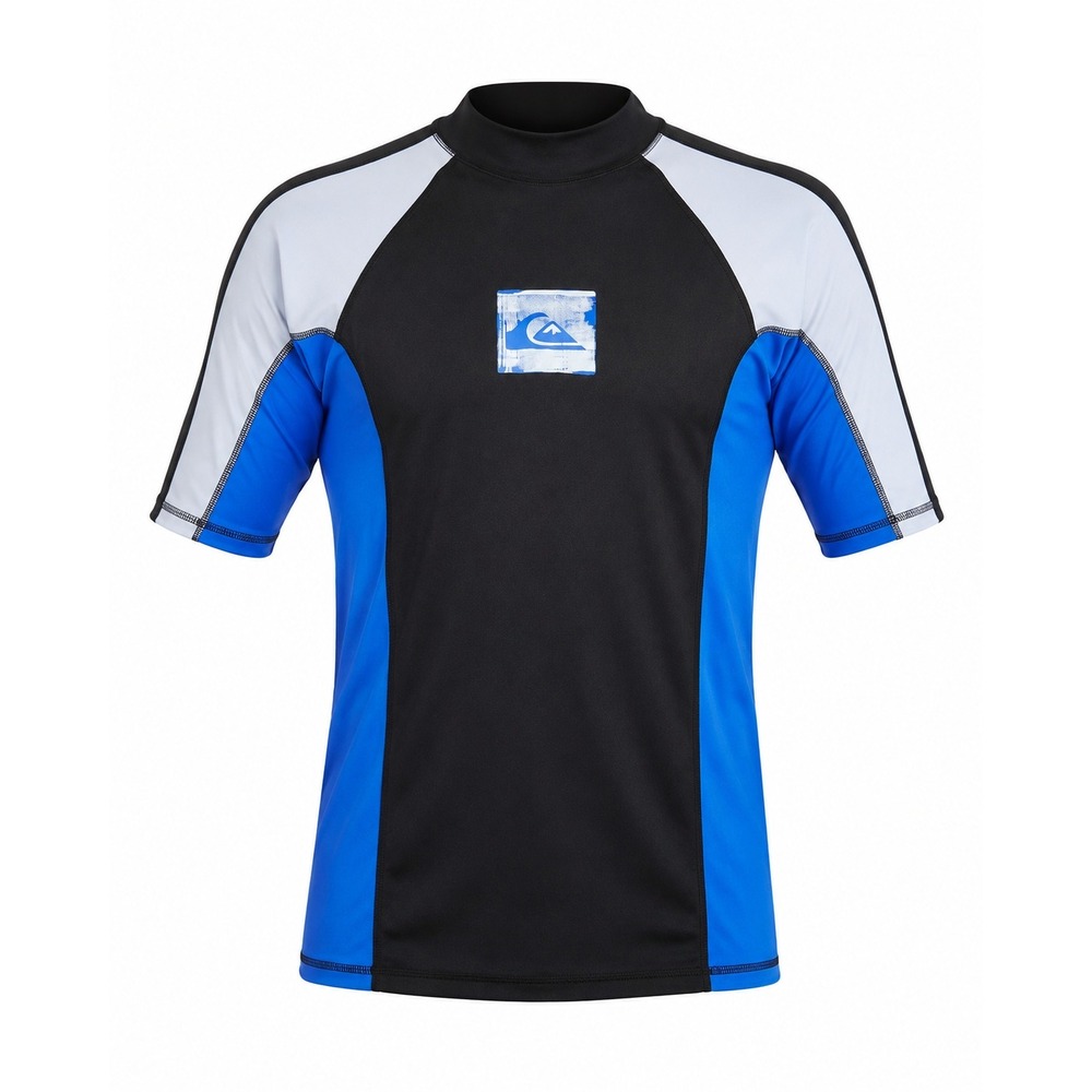 Quiksilver Rash Guard Short Sleeve Swim Shirt Blue Black White Large‎ AQYWR00006